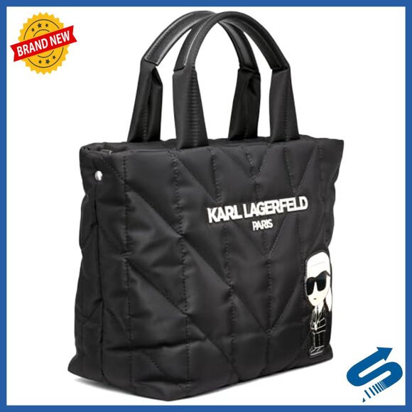 Quilted Tote Bag with Adjustable Strap, Top Zip Closure, 11x10x6 - Picture 2 of 5